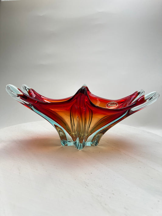 Murano Glas Schale Sommerso Rot Blau Vintage Designschale Italien Mid Century Art Glass