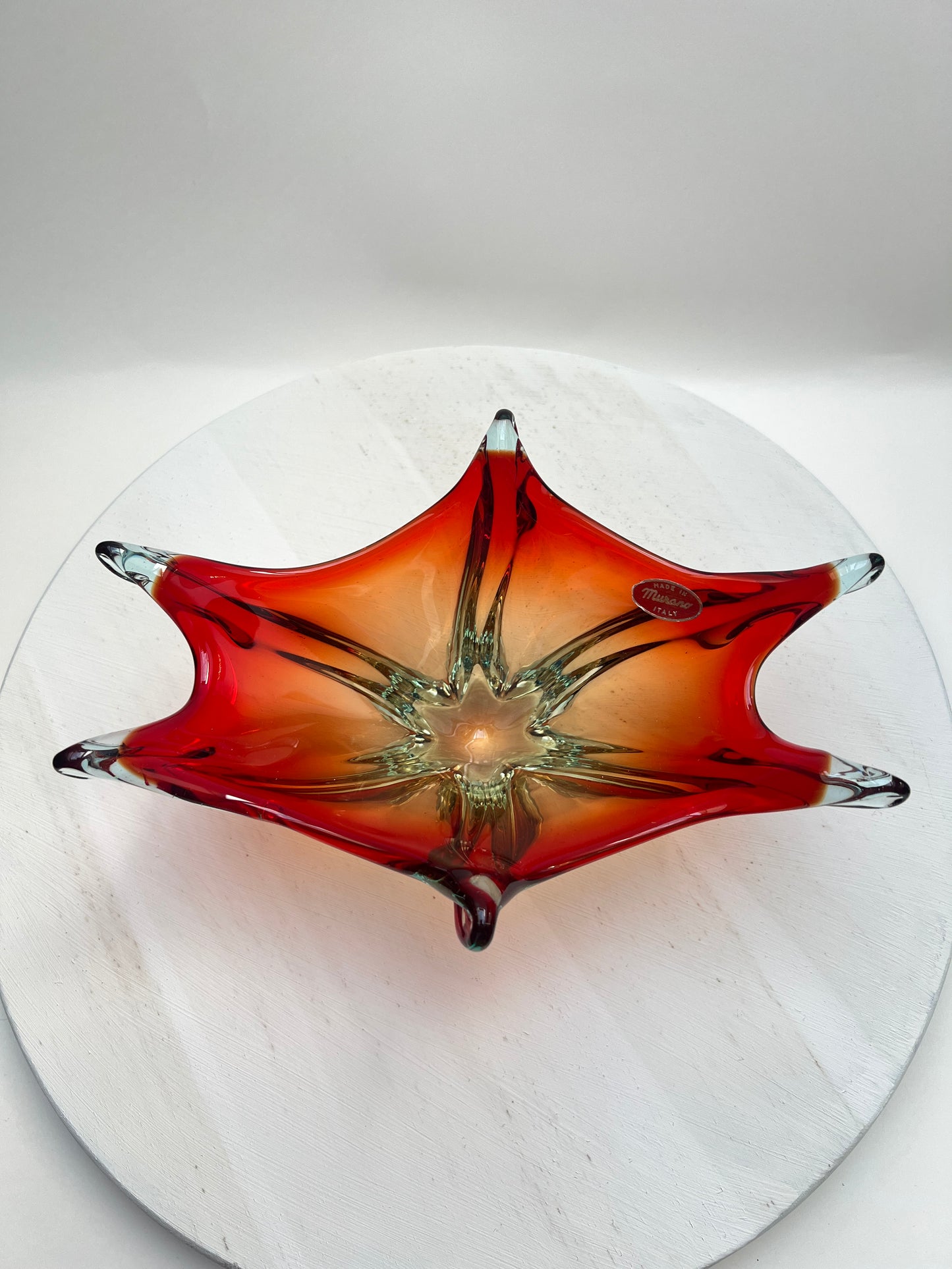 Murano Glas Schale Sommerso Rot Blau Vintage Designschale Italien Mid Century Art Glass