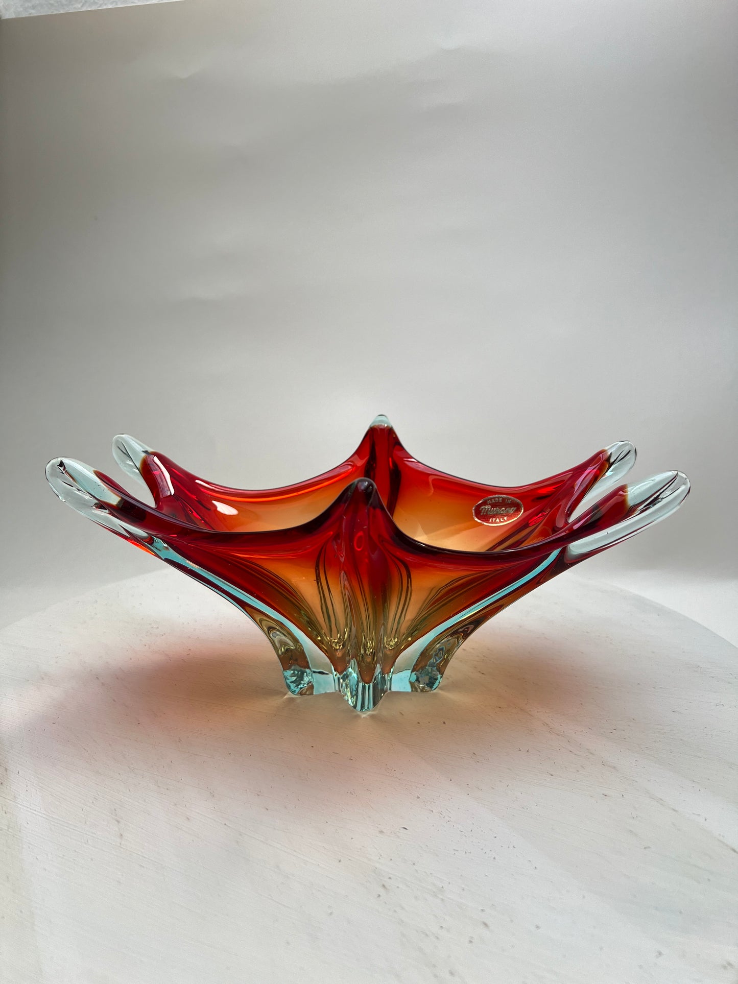 Murano Glas Schale Sommerso Rot Blau Vintage Designschale Italien Mid Century Art Glass