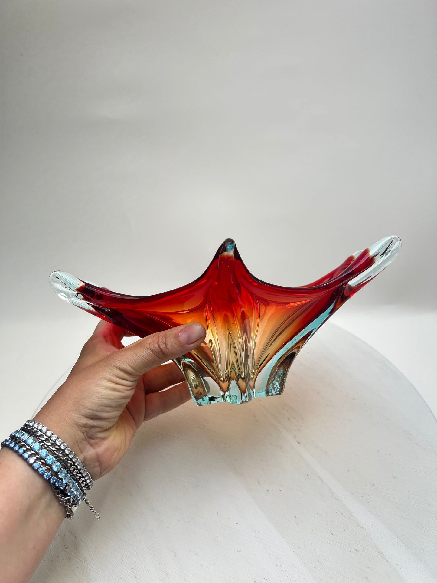 Murano Glas Schale Sommerso Rot Blau Vintage Designschale Italien Mid Century Art Glass