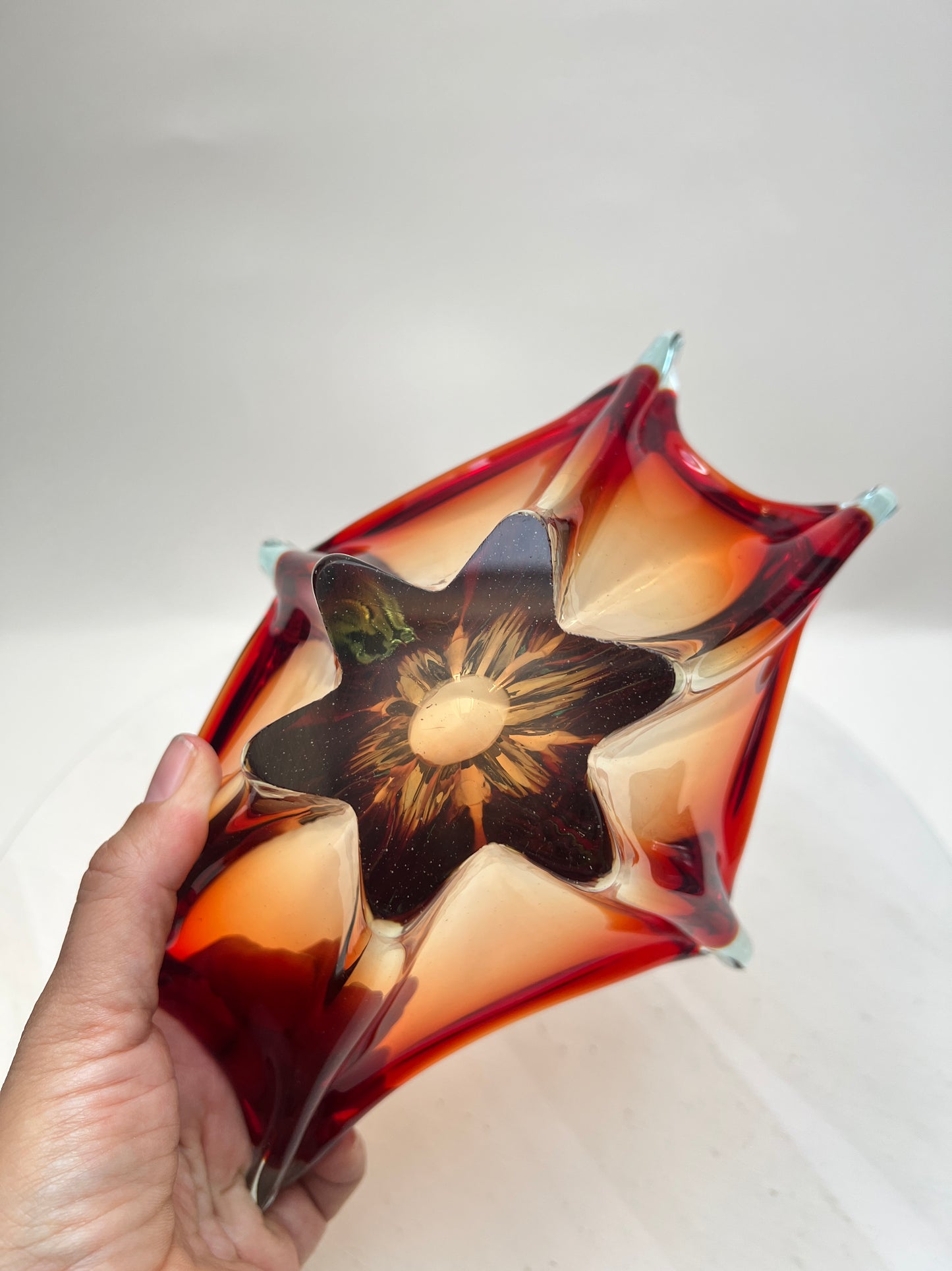 Murano Glas Schale Sommerso Rot Blau Vintage Designschale Italien Mid Century Art Glass