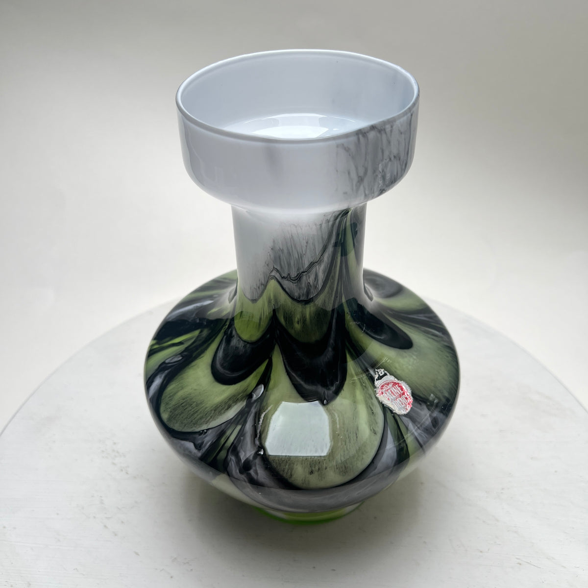 Vintage VB Opaline Florence Vetreria Barbieri Vase Op-Art Swirl Space Age Mid Century Opalglas grün