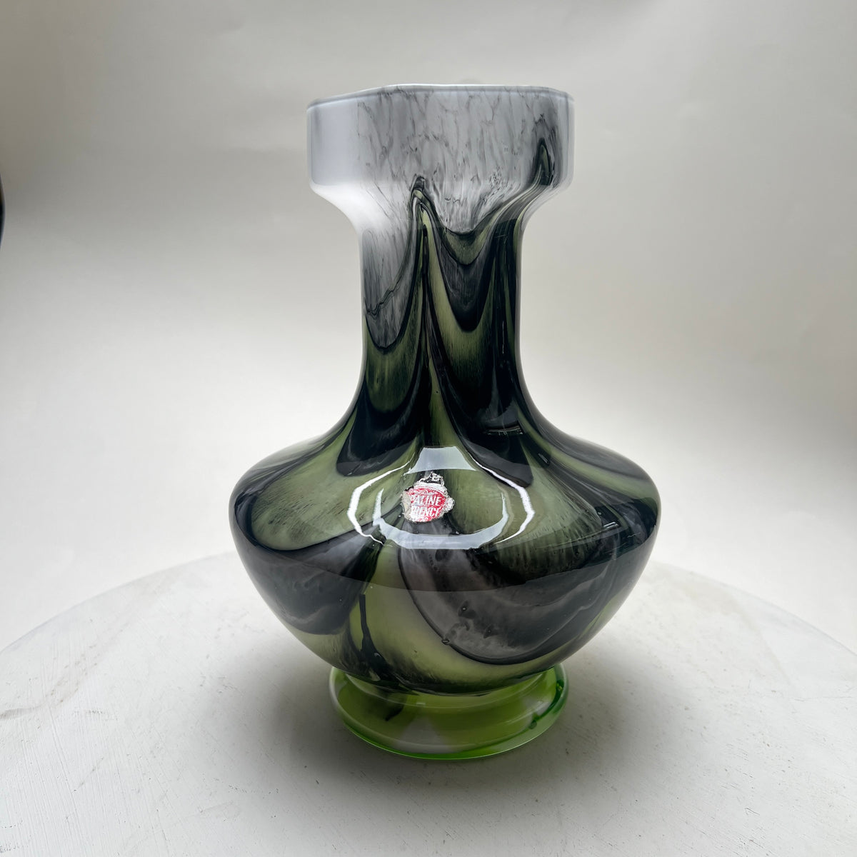 Vintage VB Opaline Florence Vetreria Barbieri Vase Op-Art Swirl Space Age Mid Century Opalglas grün