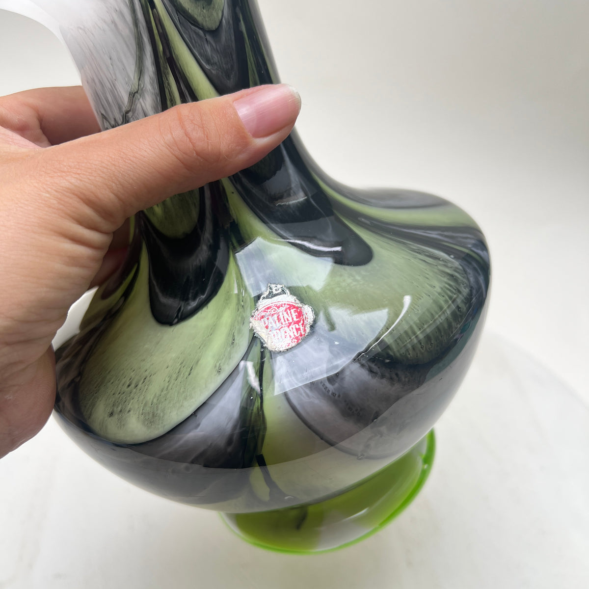 Vintage VB Opaline Florence Vetreria Barbieri Vase Op-Art Swirl Space Age Mid Century Opalglas grün