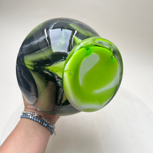 Vintage VB Opaline Florence Vetreria Barbieri Vase Op-Art Swirl Space Age Mid Century Opalglas grün
