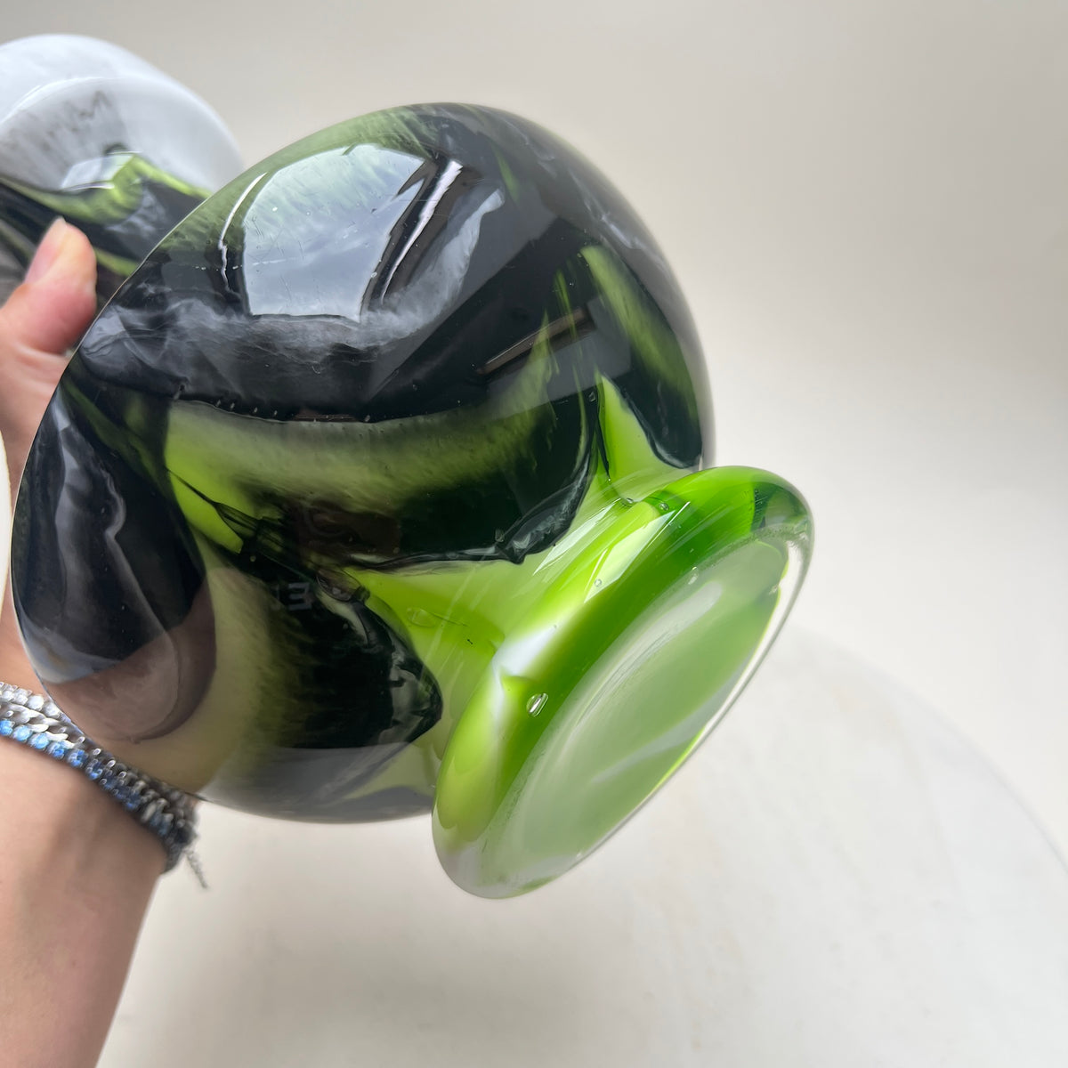 Vintage VB Opaline Florence Vetreria Barbieri Vase Op-Art Swirl Space Age Mid Century Opalglas grün