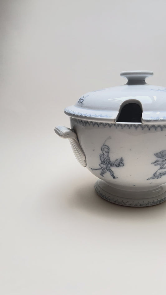 Antike U&C Sarreguemines Passe Temps Suppenterrine Écuelle französisches Steingut Terre de Fer Fayence Faience