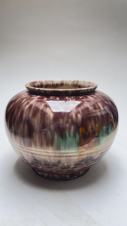 Bauchige Vintage Jasba Laufglasur Vase WGP West Germany brauner Retro Drip Glaze Blumentopf