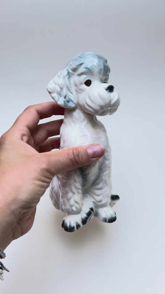 Vintage Keramik Hund Figur Pudel Terrier Hundestatue Mid Century Porzellan Hund Retro Dekofigur
