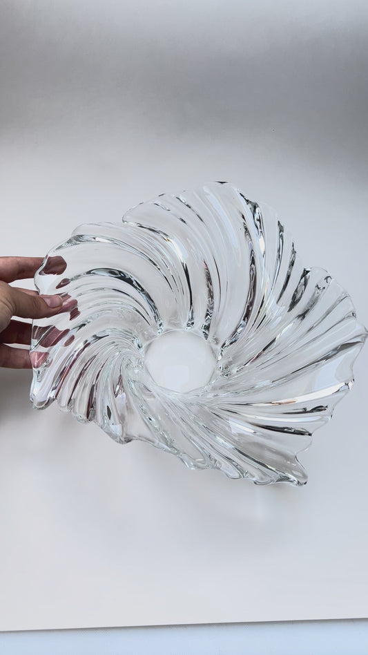 Vintage MCM Obstschale Swirl Belle Epoque Centerpiece schwere Glasschale klar Mid Century