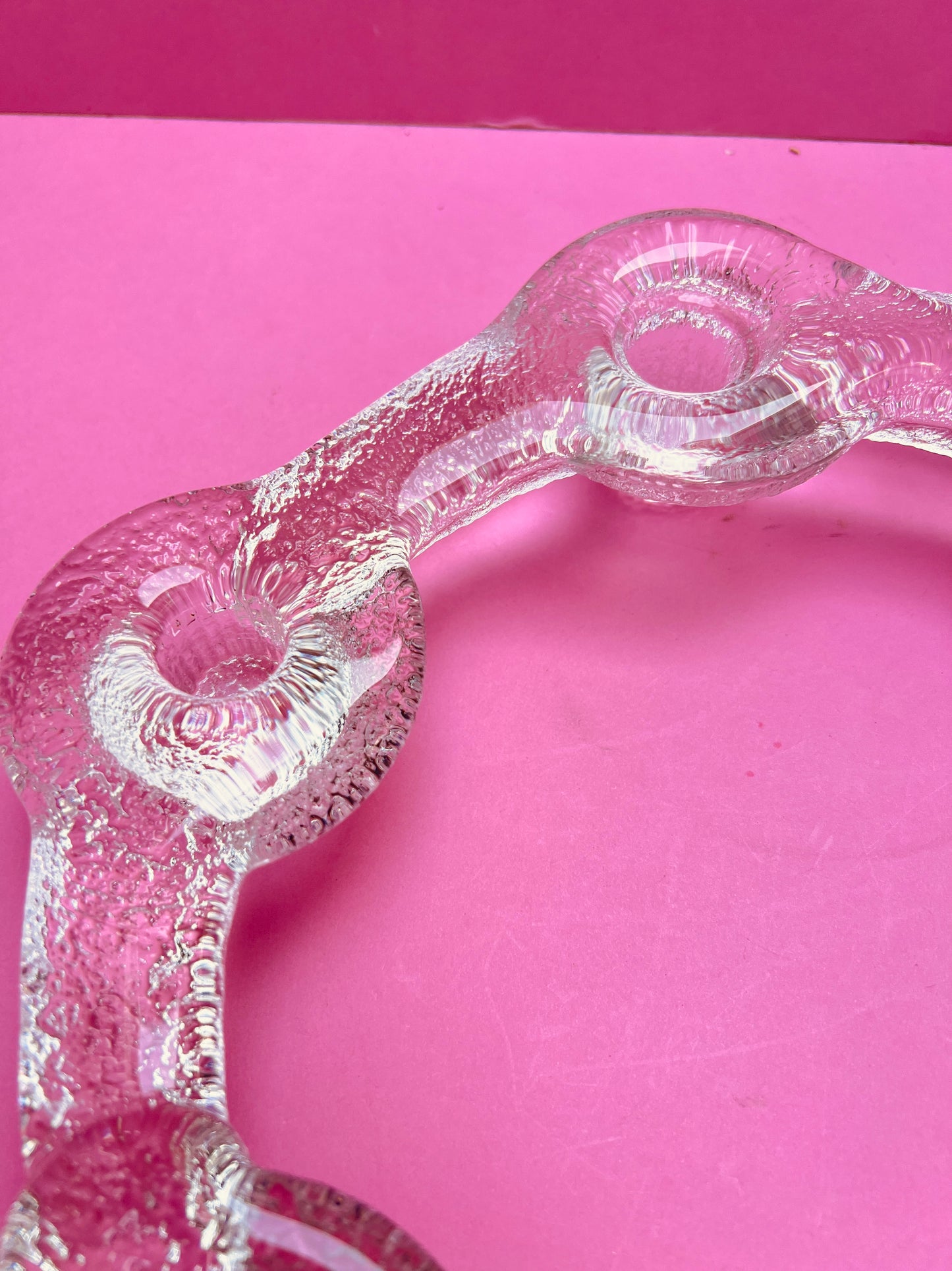 Vintage 70s Pukeberg schwedischer Design Kerzenständer Eisglas für 6 Kerzen Mid Century Glasware Lucia