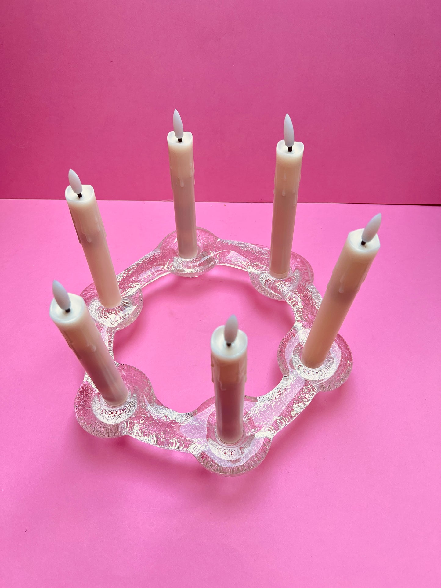 Vintage 70s Pukeberg schwedischer Design Kerzenständer Eisglas für 6 Kerzen Mid Century Glasware Lucia