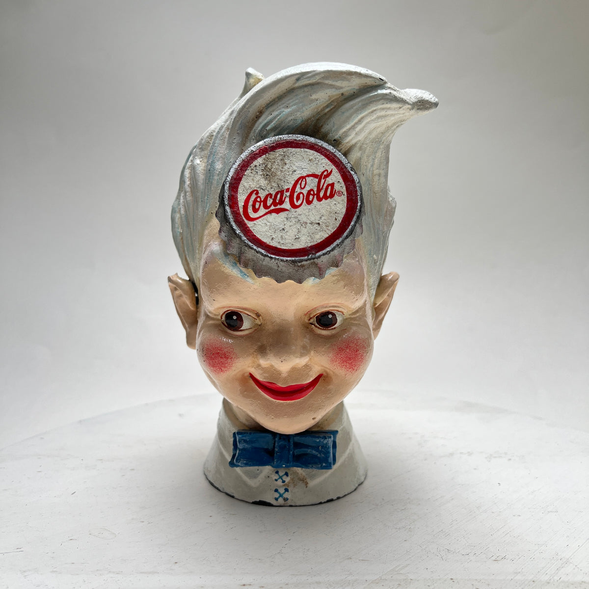 Vintage Coca Cola Gusseisen Werbung Haddon Sundblom "Sprite Boy" Spardose Werbefigur Mid Century