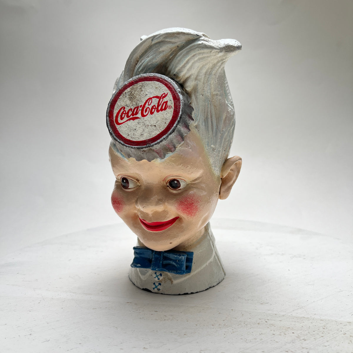 Vintage Coca Cola Gusseisen Werbung Haddon Sundblom "Sprite Boy" Spardose Werbefigur Mid Century