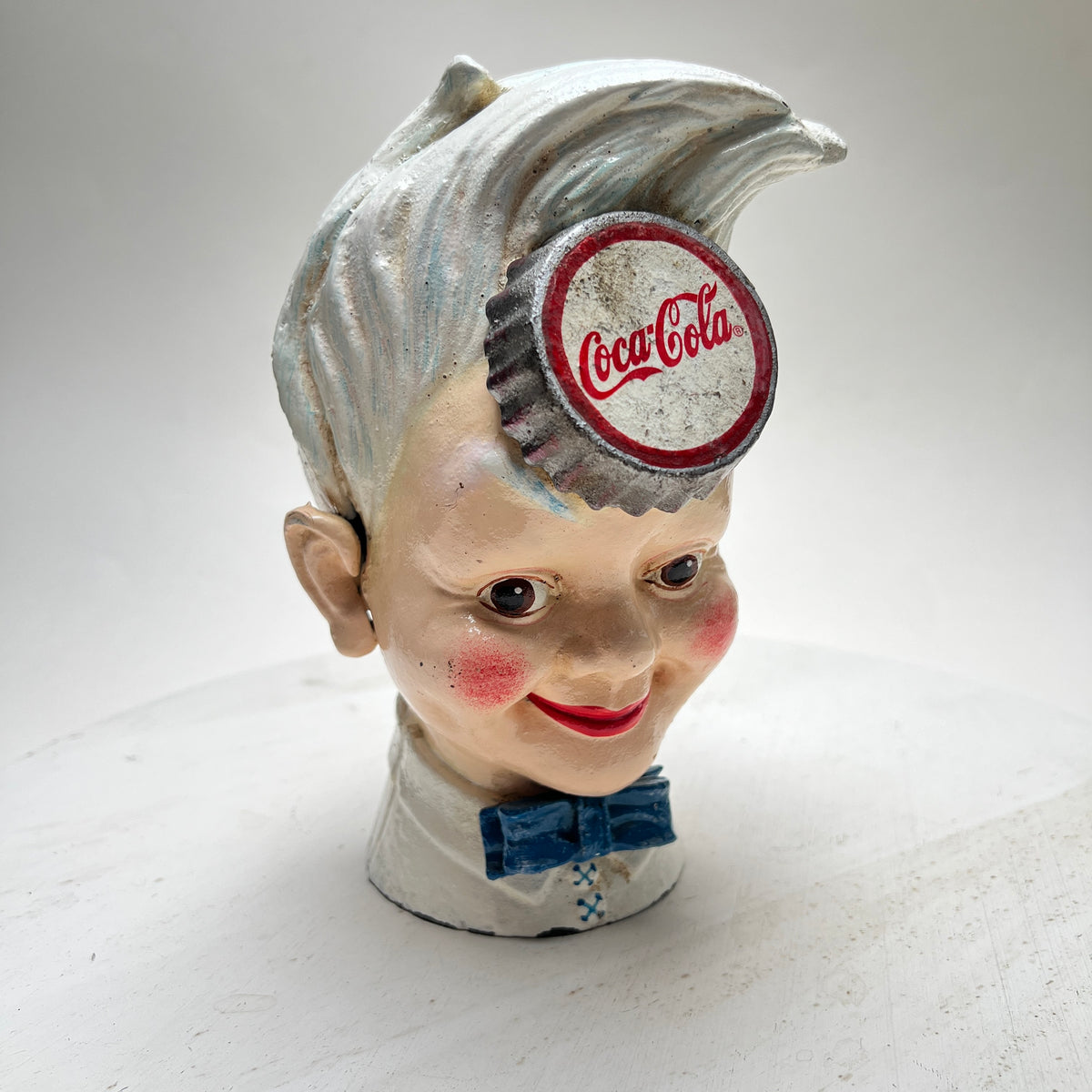 Vintage Coca Cola Gusseisen Werbung Haddon Sundblom "Sprite Boy" Spardose Werbefigur Mid Century