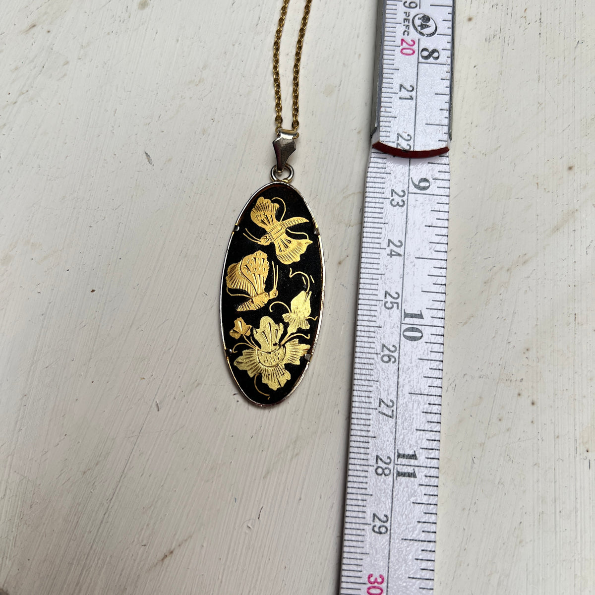 Vintage japanische Chokin Medaillon Kette asiatisch Schmetterling Toledo Damaszener-Stil