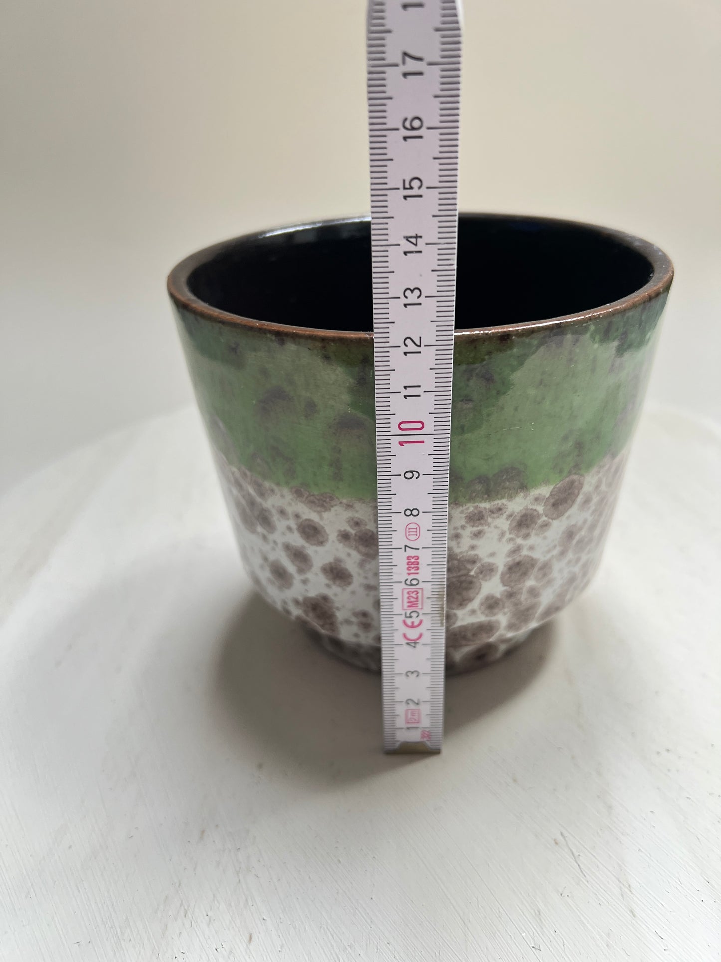 Grüner Fat Lava Optik Kristallglasur Vintage-Übertopf Pflanztopf Keramik West Germany