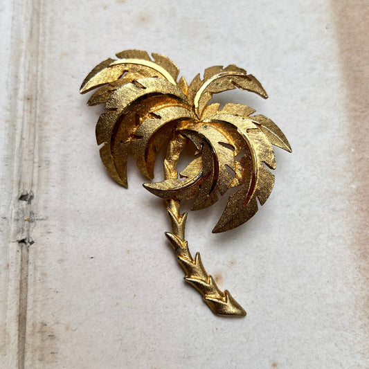 14k vergoldete Palmen Brosche beweglich En Tremblant Florentine Finish 60er Jahre Vintage