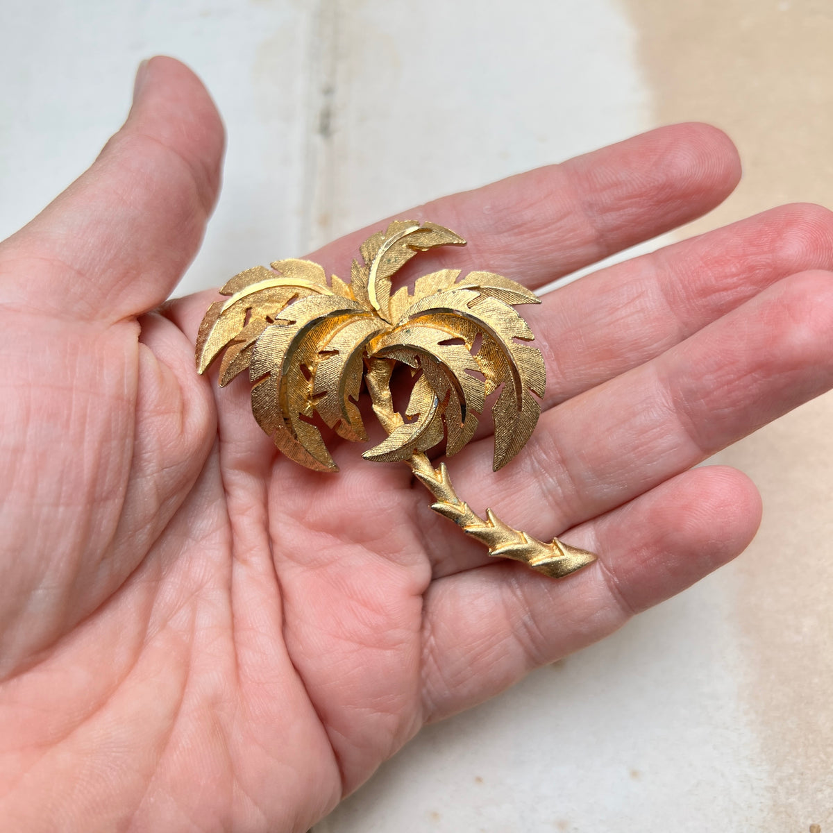 14k vergoldete Palmen Brosche beweglich En Tremblant Florentine Finish 60er Jahre Vintage