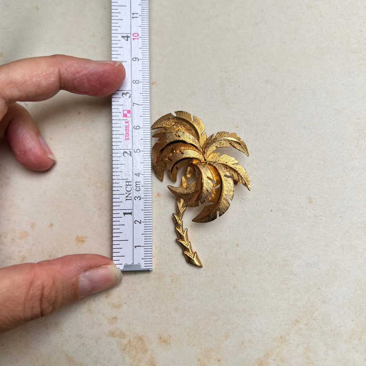 14k vergoldete Palmen Brosche beweglich En Tremblant Florentine Finish 60er Jahre Vintage