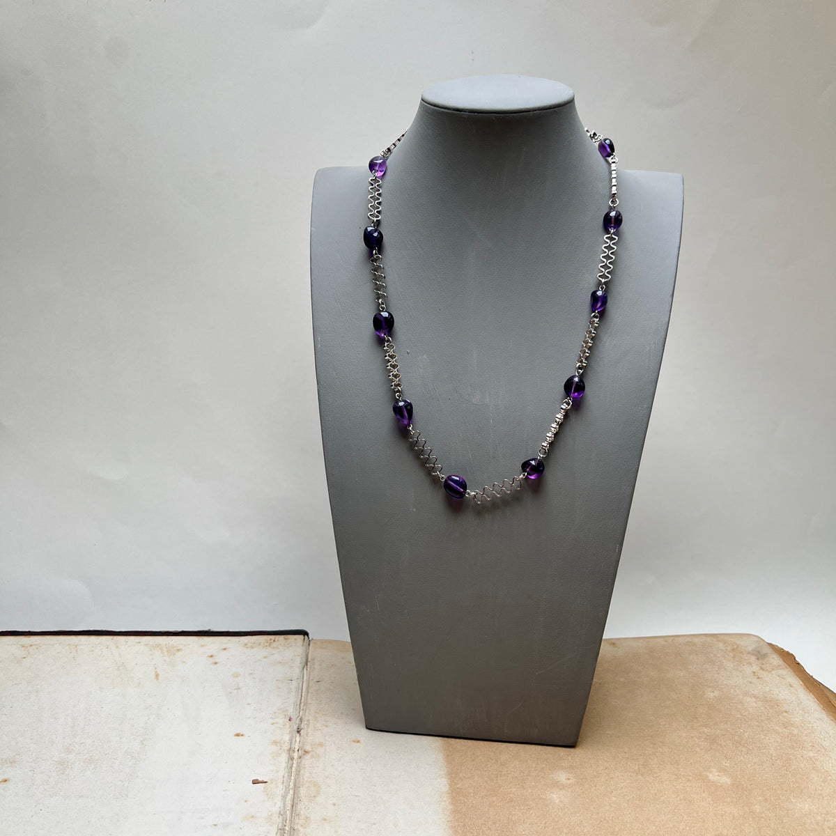 Vintage 925er Silber Halskette mit Amethyste 70er Jahre Studio Schmuck