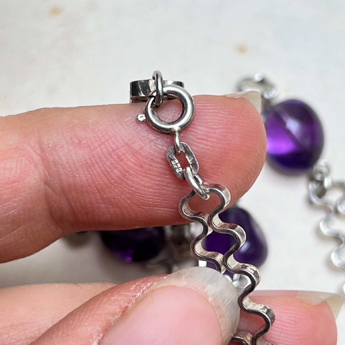 Vintage 925er Silber Halskette mit Amethyste 70er Jahre Studio Schmuck