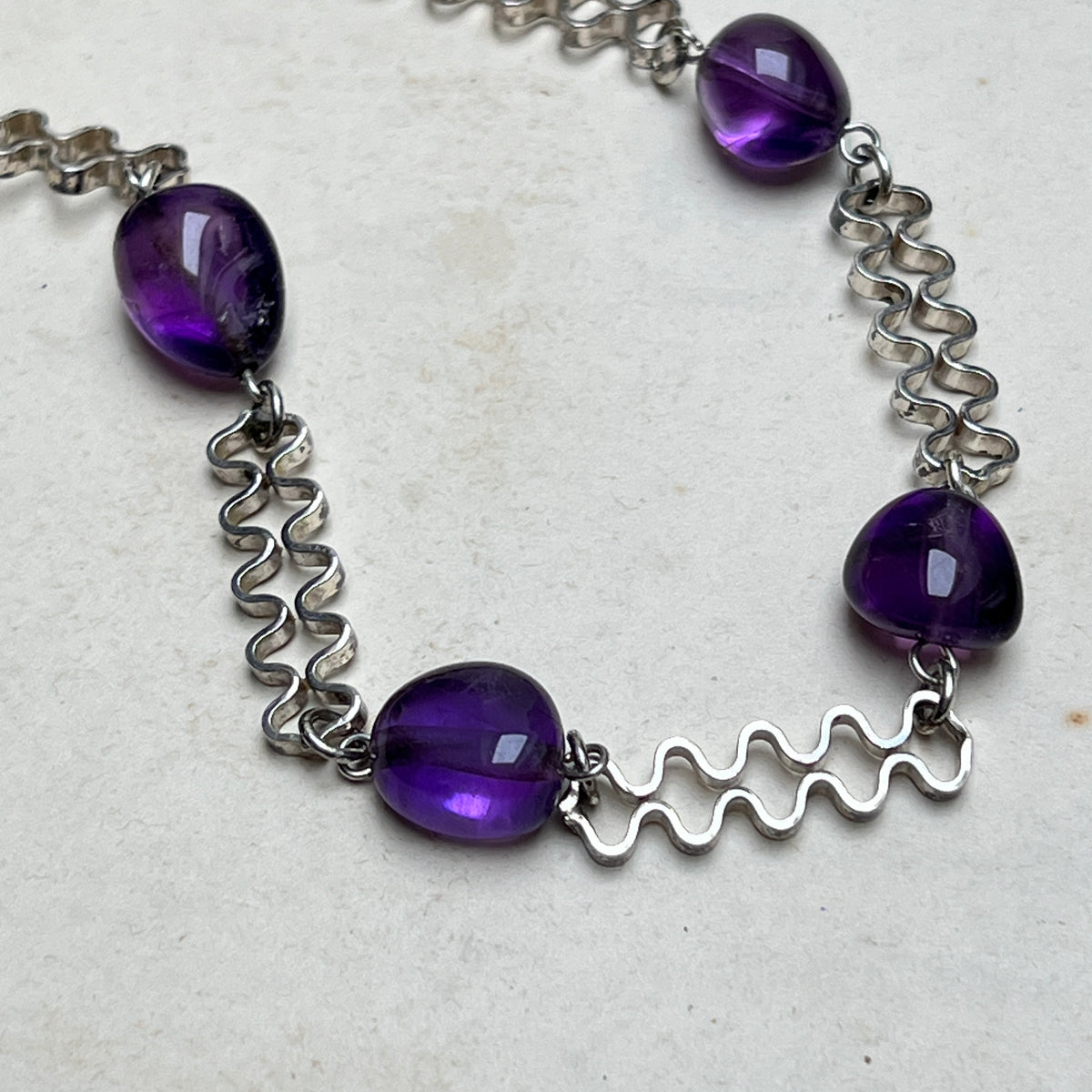 Vintage 925er Silber Halskette mit Amethyste 70er Jahre Studio Schmuck