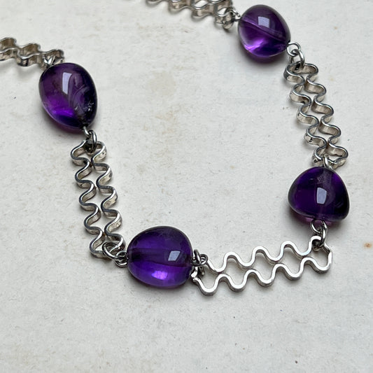 Vintage 925er Silber Halskette mit Amethyste 70er Jahre Studio Schmuck