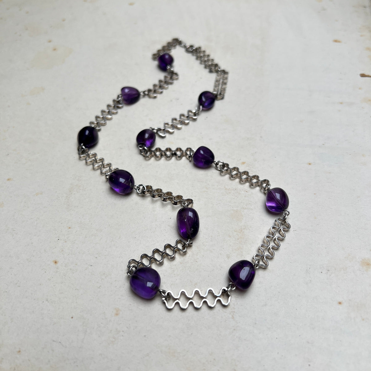 Vintage 925er Silber Halskette mit Amethyste 70er Jahre Studio Schmuck