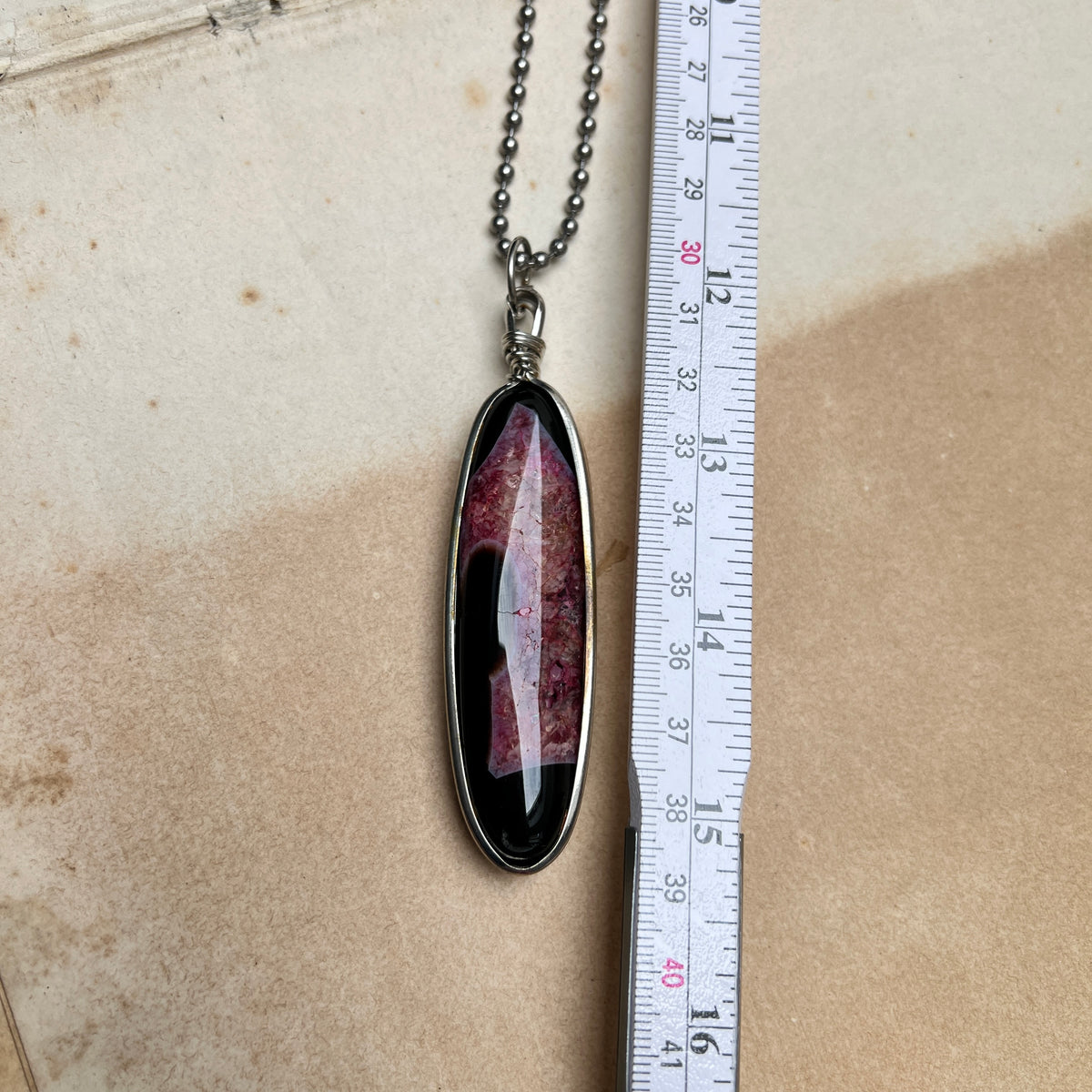 Vintage Modernist Kette mit echtem Achatanhänger silber