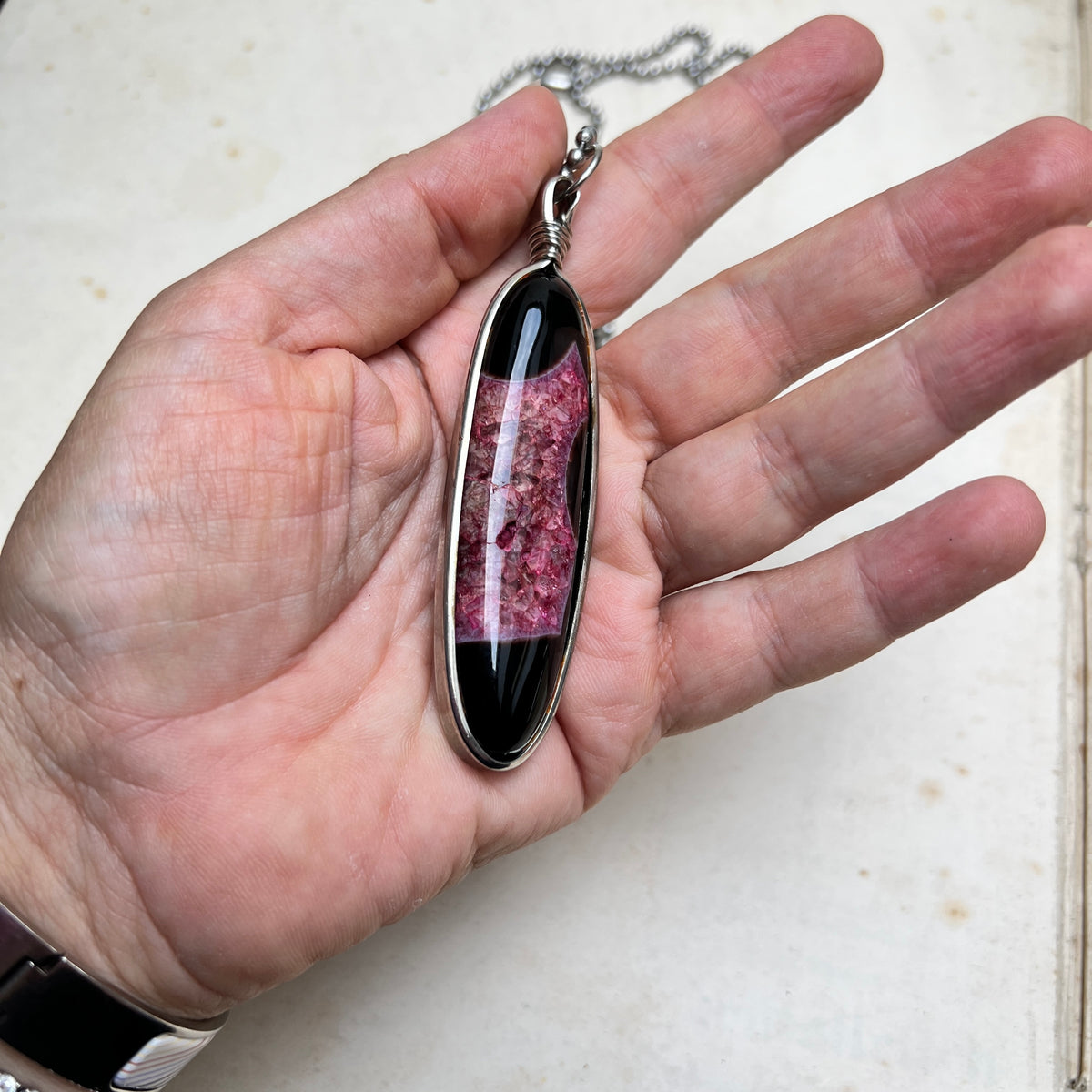 Vintage Modernist Kette mit echtem Achatanhänger silber