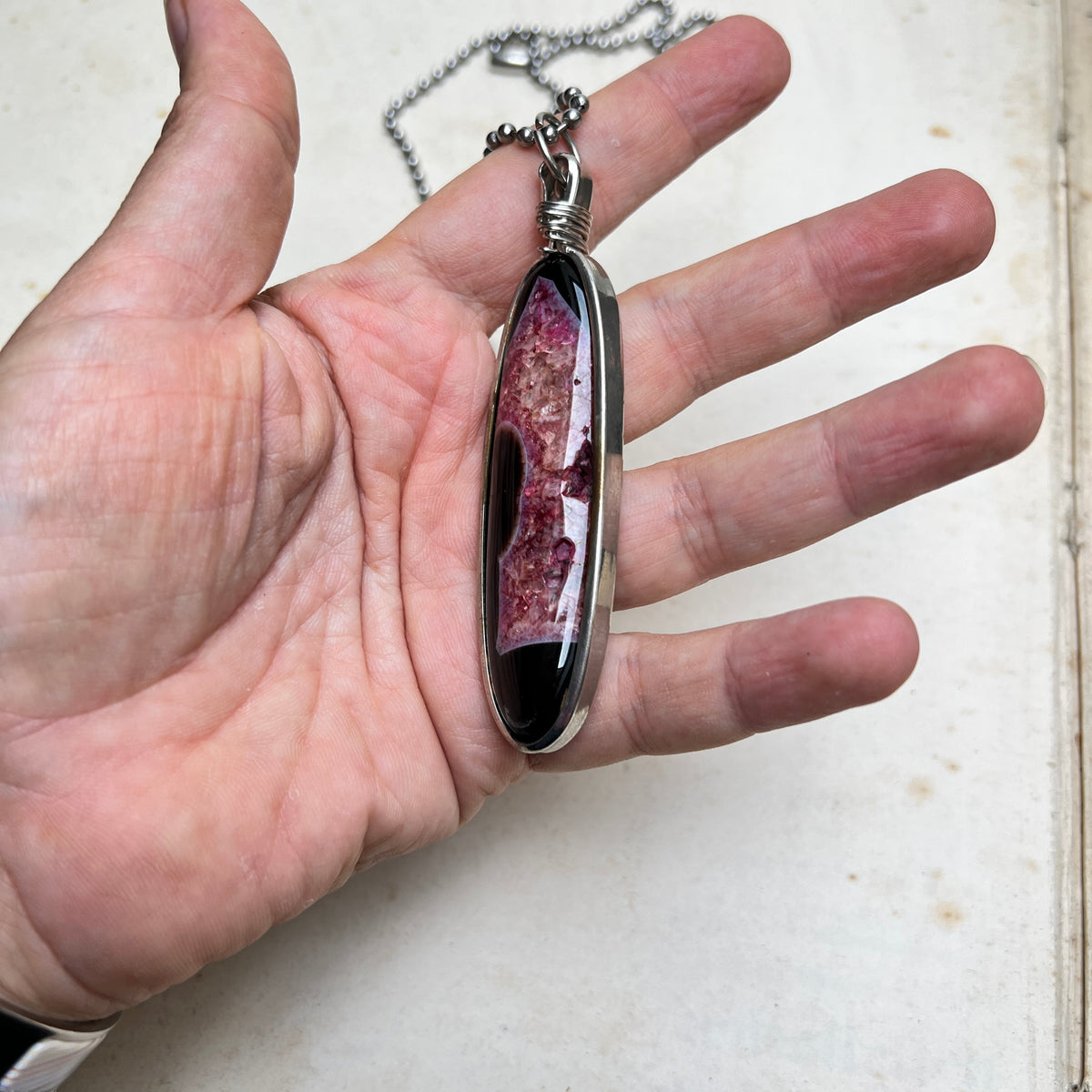 Vintage Modernist Kette mit echtem Achatanhänger silber