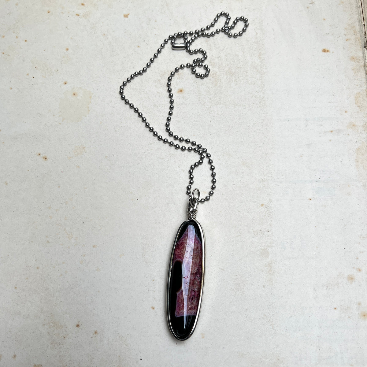 Vintage Modernist Kette mit echtem Achatanhänger silber