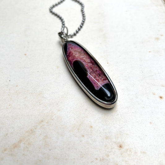 Vintage Modernist Kette mit echtem Achatanhänger silber
