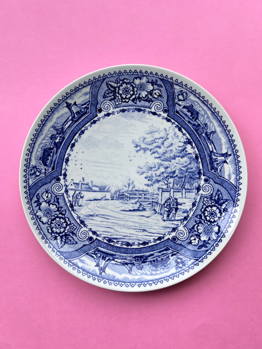 Vintage Boch Delft Wandteller 24 cm Blau Weiß Holland Landschaft Keramik Mid Century