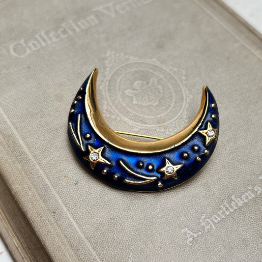 Vintage 90er Jahre Halbmond Brosche Celestial Aconda Emaille Modeschmuck