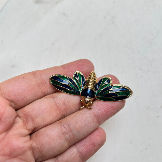 Vintage Emaille Brosche Insektenschmuck Motte Falter