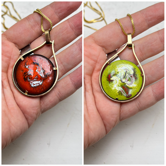 Vintage Emaille Kette beidseitig tragbar Mid Century Modern Space Age 1970er Boho