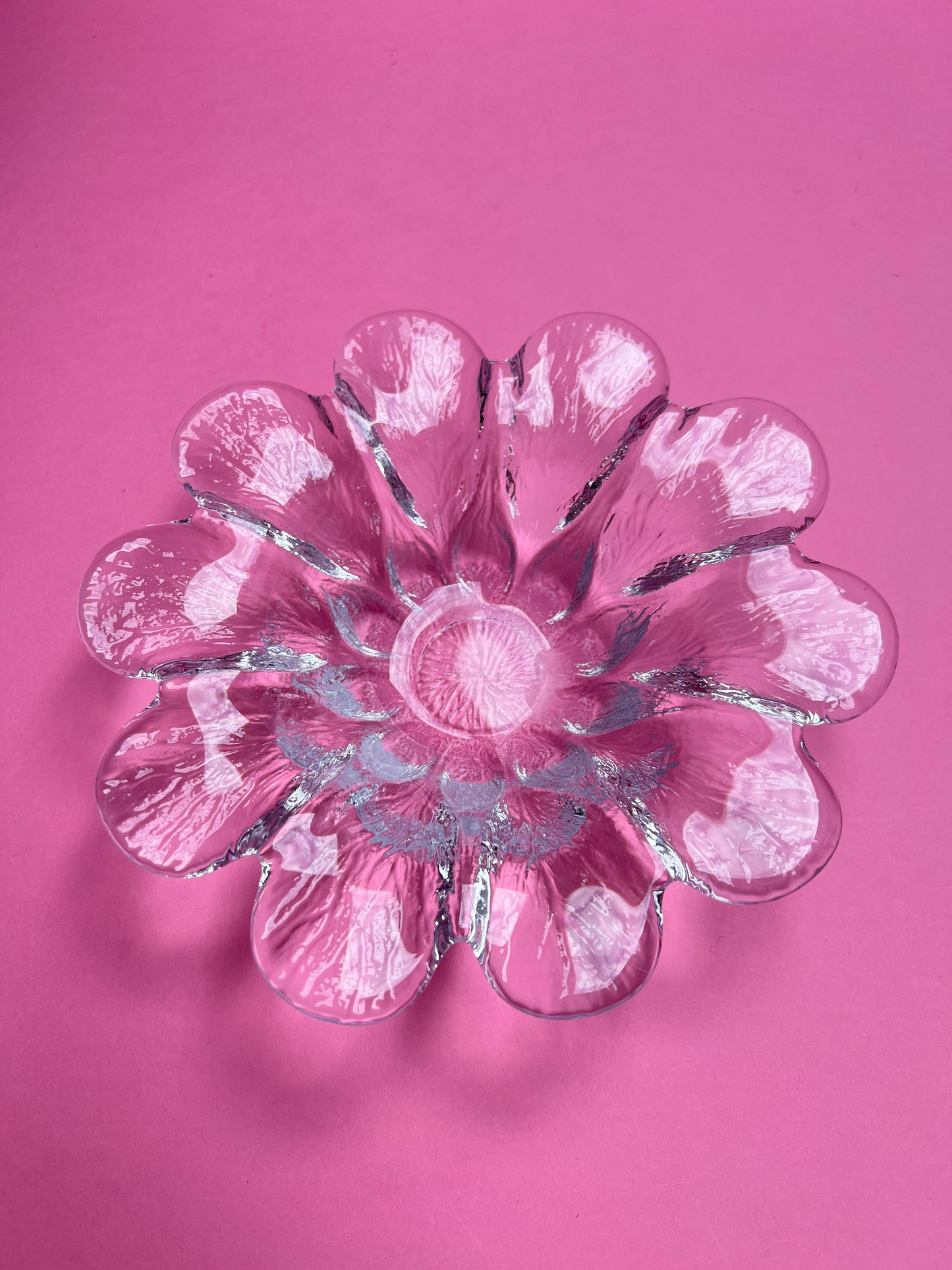 Vintage Glasschale Blüte | Pressglas Snack Schale in Blumenform | Mid Century Glas Schälchen transparent 18 cm