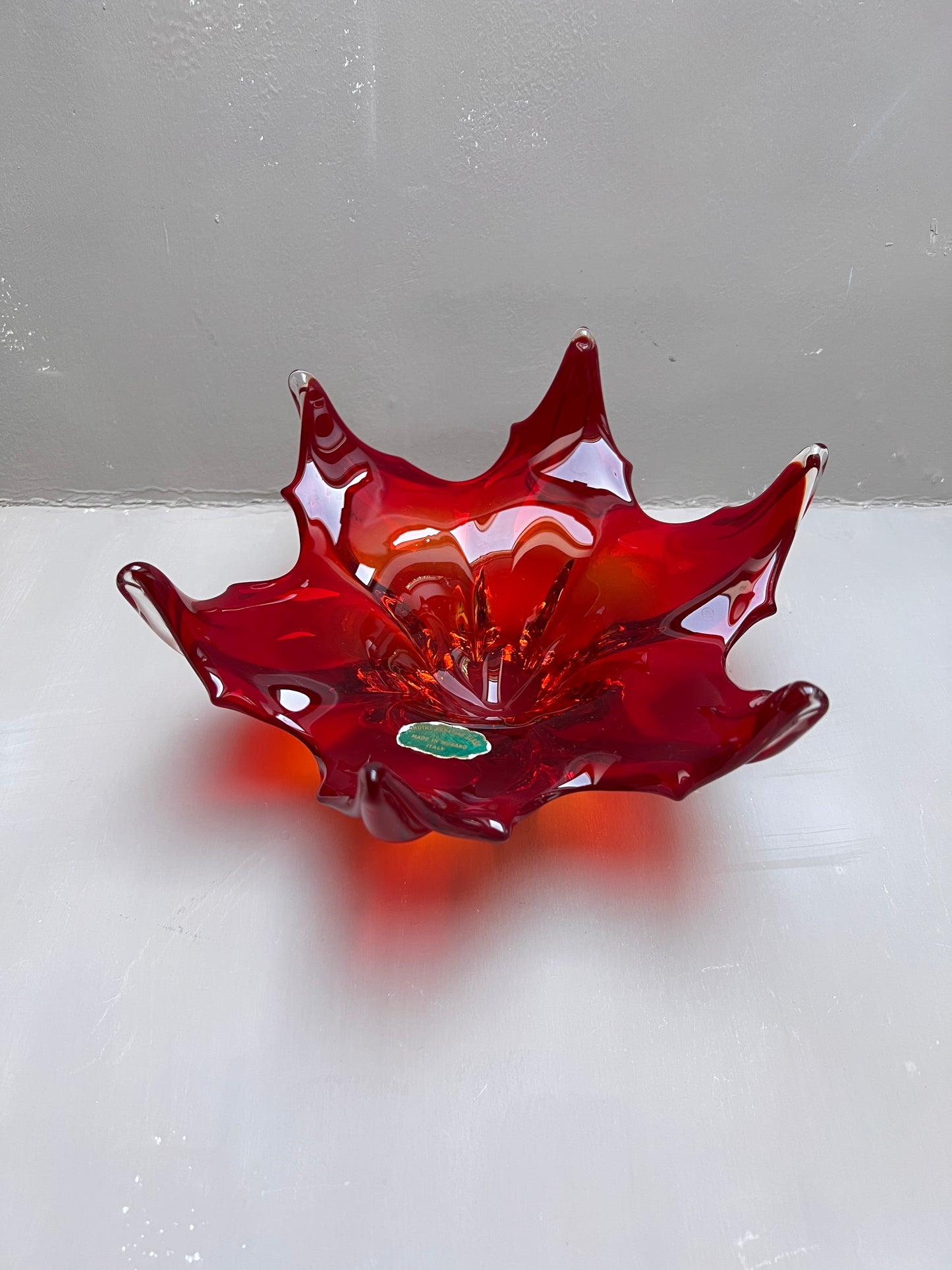 Vintage Murano Glas Schale Rot Zipfelschale Murano Italy Kunstglas Sommerso