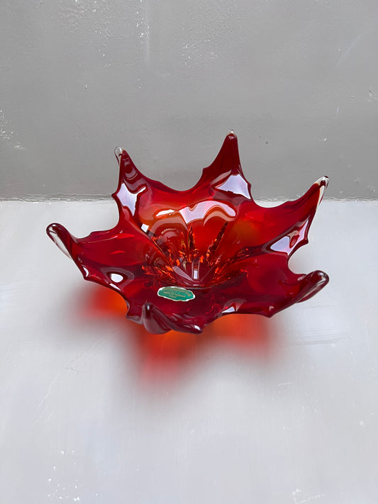 Vintage Murano Glas Schale Rot Zipfelschale Murano Italy Kunstglas Sommerso
