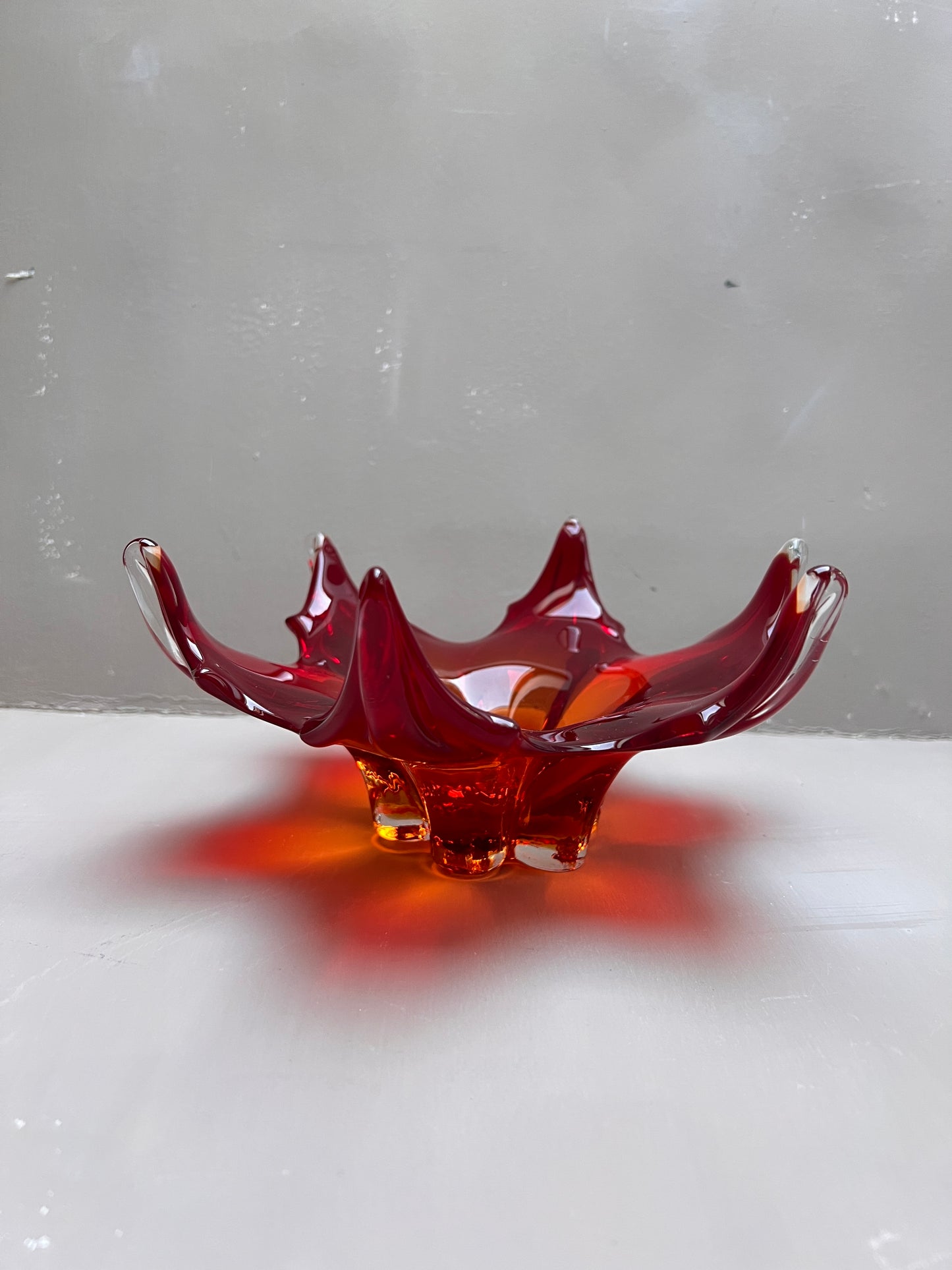 Vintage Murano Glas Schale Rot Zipfelschale Murano Italy Kunstglas Sommerso