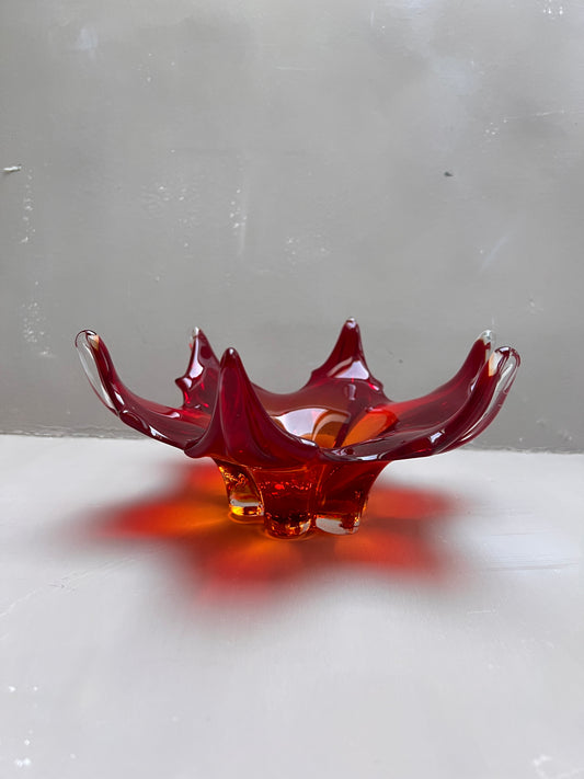 Vintage Murano Glas Schale Rot Zipfelschale Murano Italy Kunstglas Sommerso