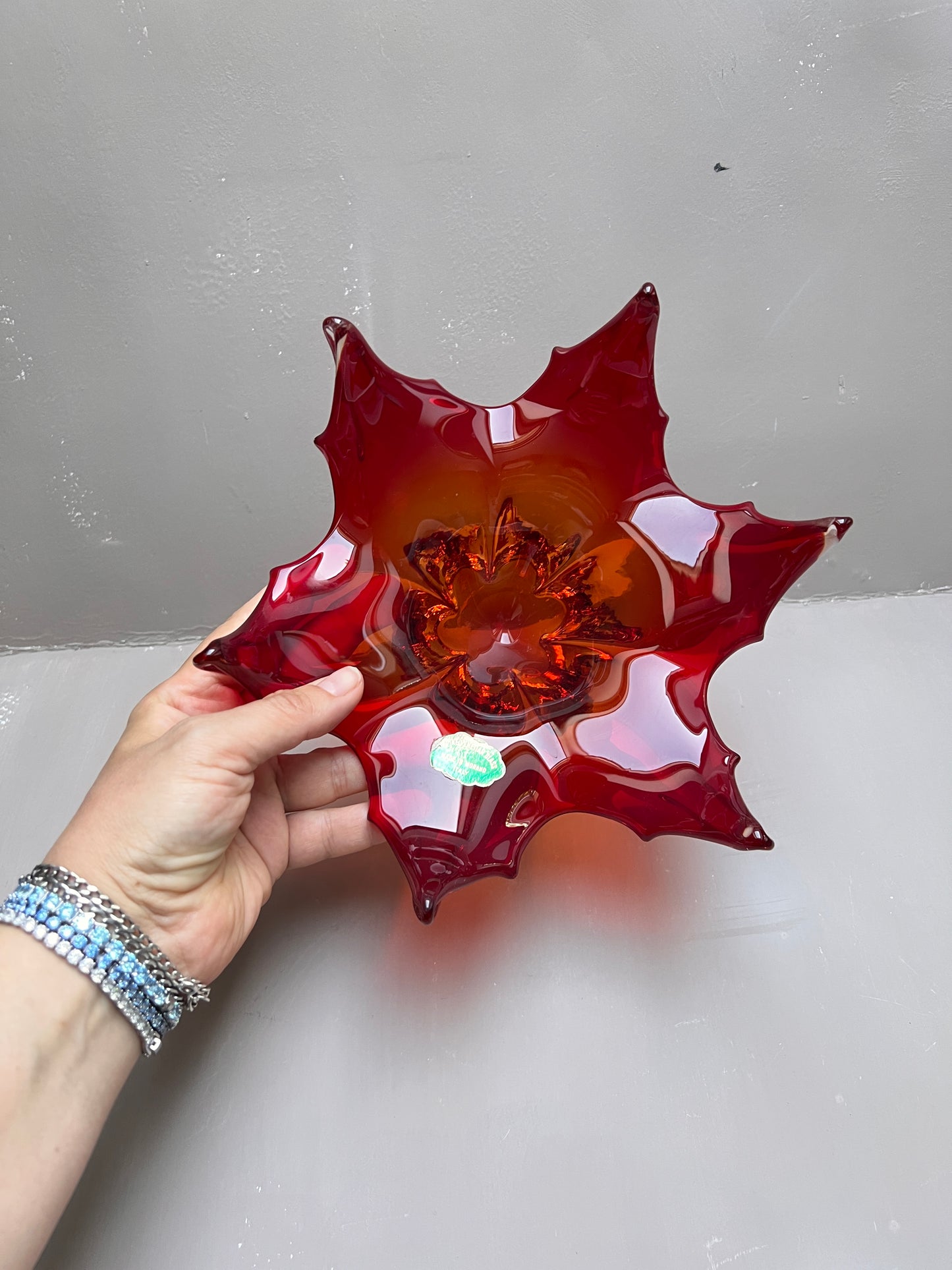 Vintage Murano Glas Schale Rot Zipfelschale Murano Italy Kunstglas Sommerso