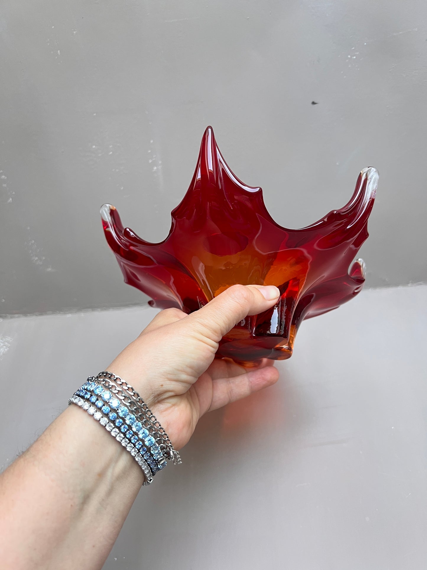 Vintage Murano Glas Schale Rot Zipfelschale Murano Italy Kunstglas Sommerso