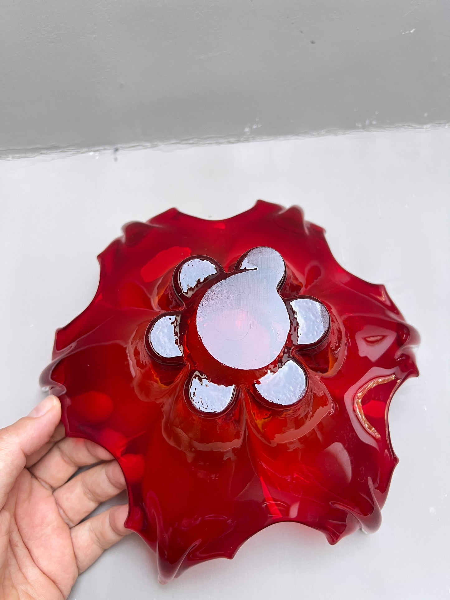 Vintage Murano Glas Schale Rot Zipfelschale Murano Italy Kunstglas Sommerso