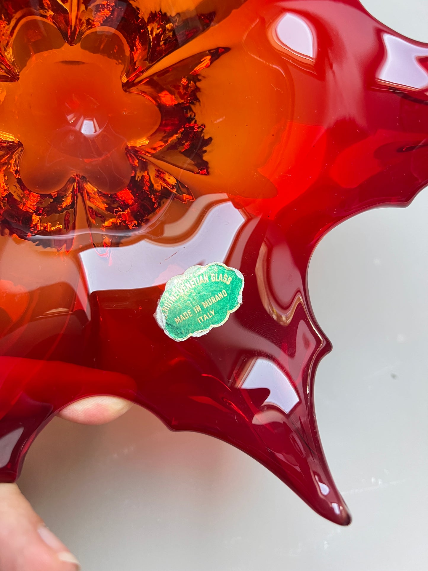 Vintage Murano Glas Schale Rot Zipfelschale Murano Italy Kunstglas Sommerso