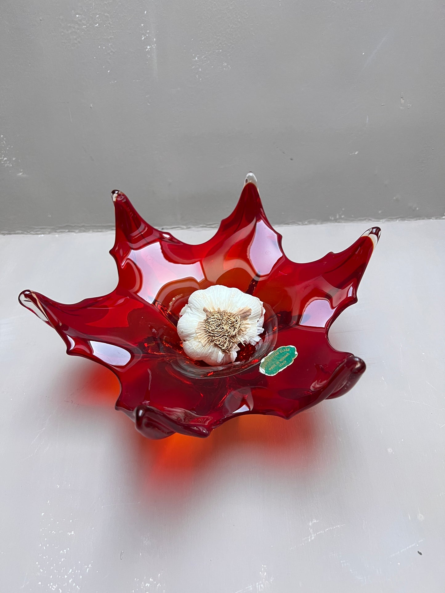 Vintage Murano Glas Schale Rot Zipfelschale Murano Italy Kunstglas Sommerso