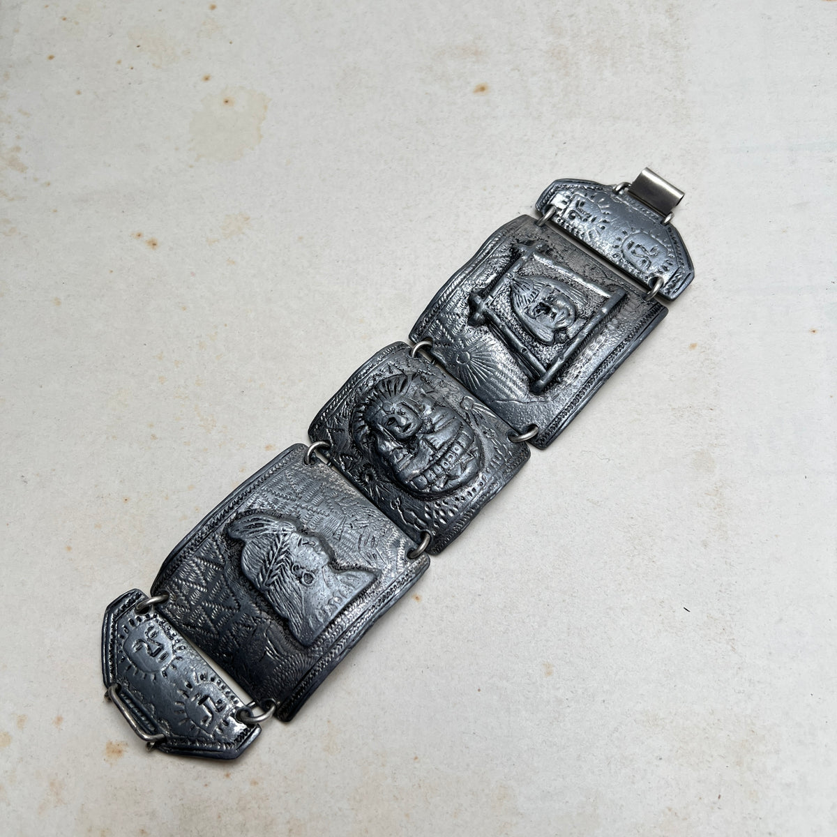 Vintage Panel Armband Zinn Peruanisch präkolumbianisch Ethno indigener Schmuck Südamerika