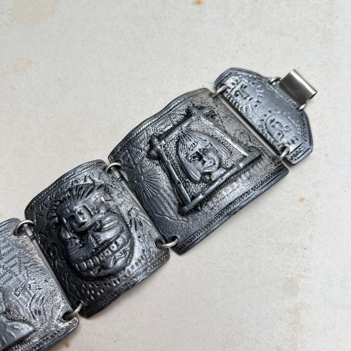 Vintage Panel Armband Zinn Peruanisch präkolumbianisch Ethno indigener Schmuck Südamerika